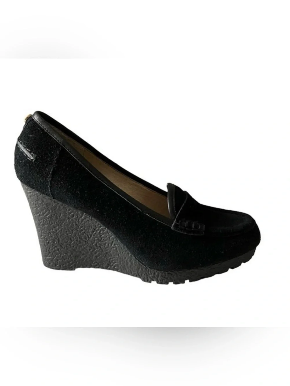 Michael Kors Black Suede Wedge Loafer Pump - Women Size 7.5